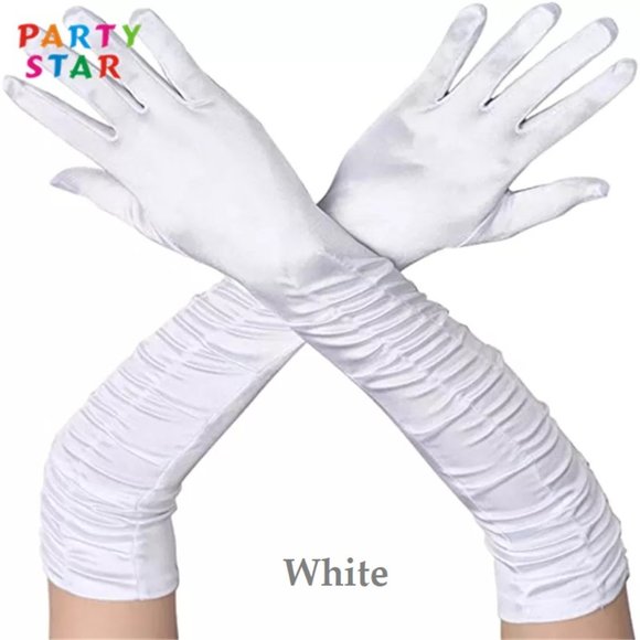 Elbow Length Long Satin Gloves Shirred Elbow Gloves - Picture 7 of 9